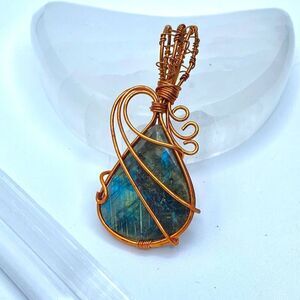 Natural Labradorite Tree Of Life Copper Wired Pendant